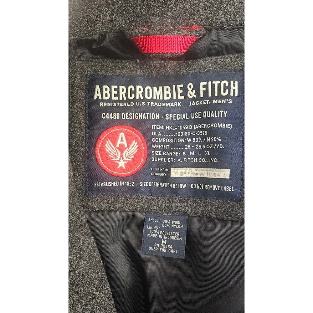 Abercrombie‎ & Fitch Mens Wool Blend Car Coat Jacket Charcoal Grey HKL-1059 B M